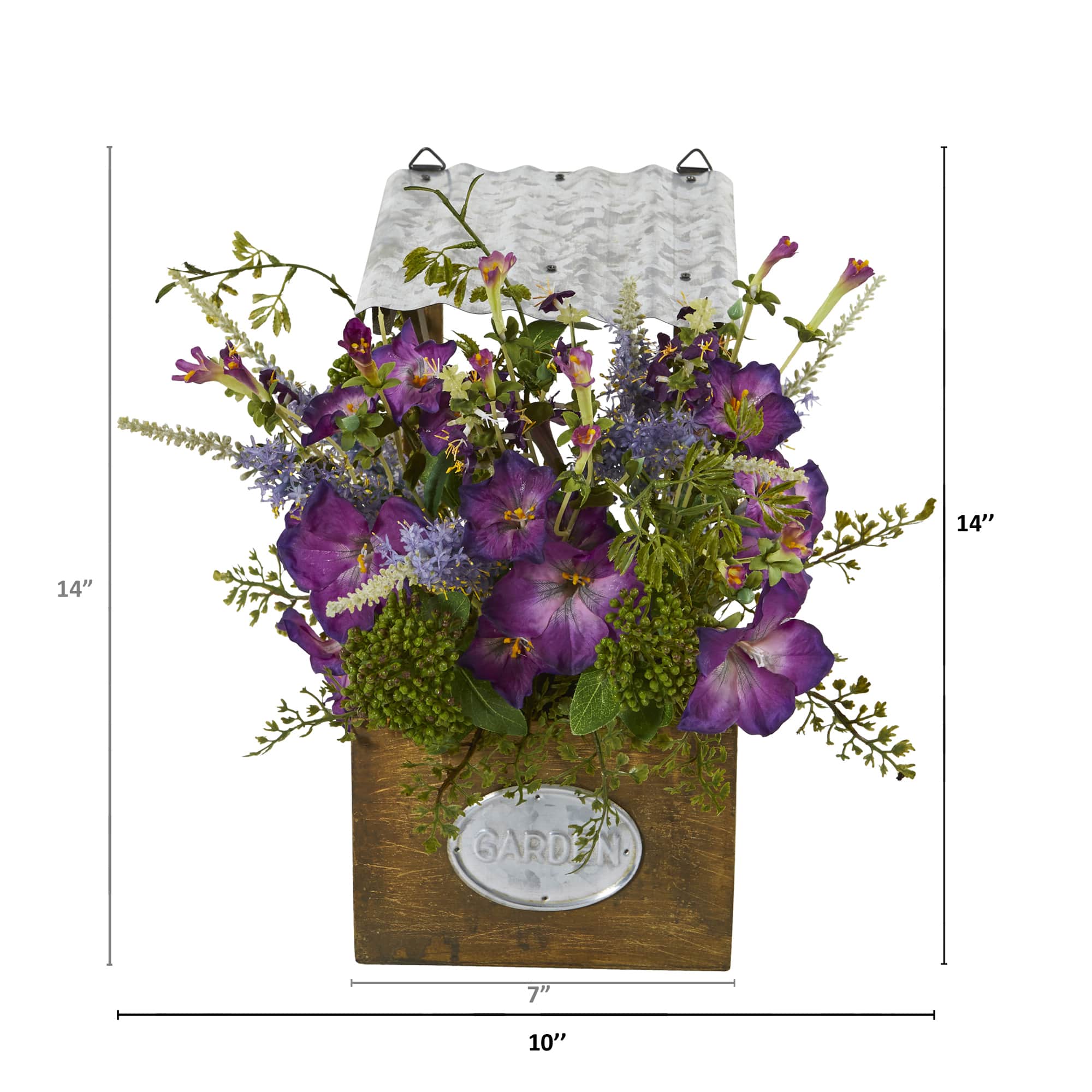 14" Morning Glory Plant in Tin Roof Planter